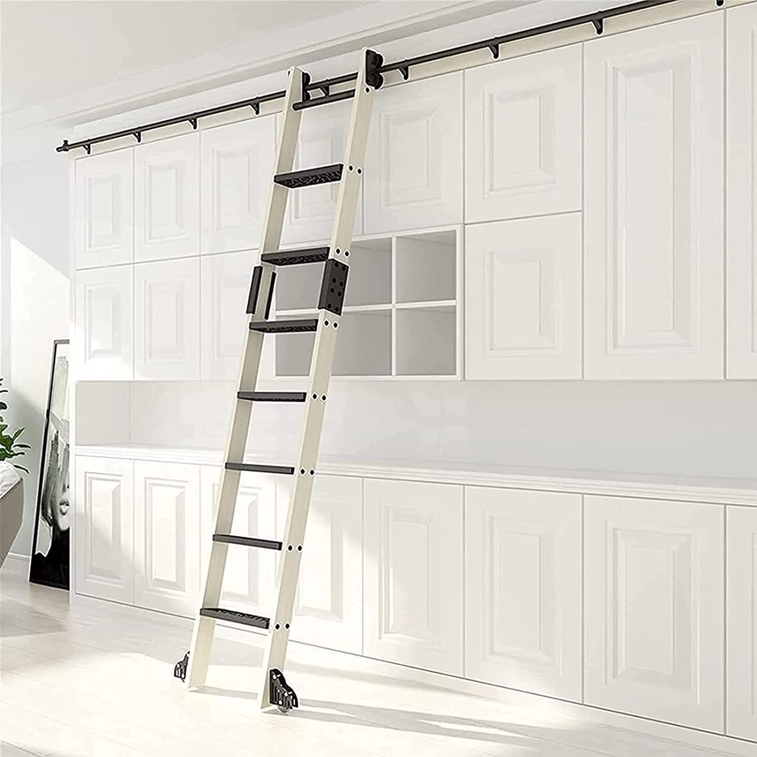 Kit de porte de grange coulissante haut de gamme avec rail rond noir mat de 6,6 pi