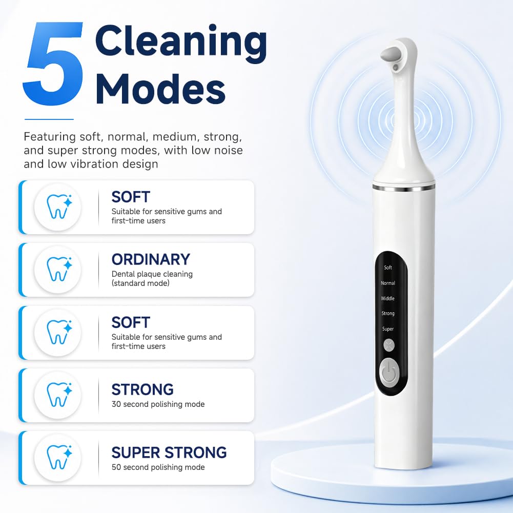 Kit di rimozione del tartaro professionale per lo sbiancamento dei denti, lucidatore dentale con 5 modalità per la pulizia dei denti e lo sbiancamento, include 6 accessori per lucidare e sbiancamento