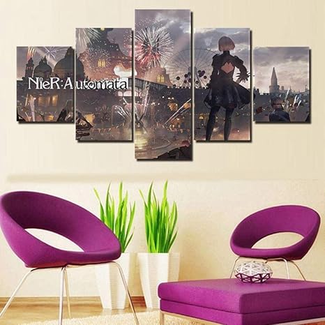 Amazon ポスター家の装飾キャンバスプリントポスターアニメニーアオートマタ5ピース遊園地絵画リビングルームアートワークサイズb フレームなし ウォールステッカー オンライン通販