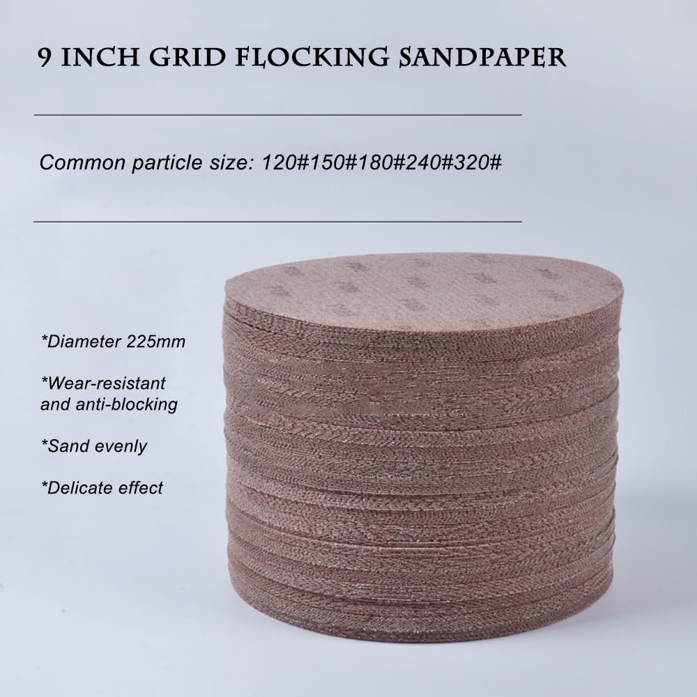 Tarcze szlifierskie, Zestaw 50 tarcz szlifierskich z siatką 225 mm, ziarnistość 80-800, 9-calowy papier ścierny Arkusze szlifierskie do szlifierek oscylacyjnych Szlifierki z długą szyjką Szlifierki do