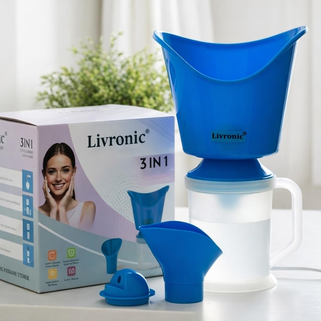 Livronic® 3 in 1 Steamer Vaporizer for Cold & Cough | Sauna Steam & Steamer Vaporizer for Face & Skin | Steam Inhaler Machine for Sinus, Congestion Relief – Adults & Kids (BLUE)