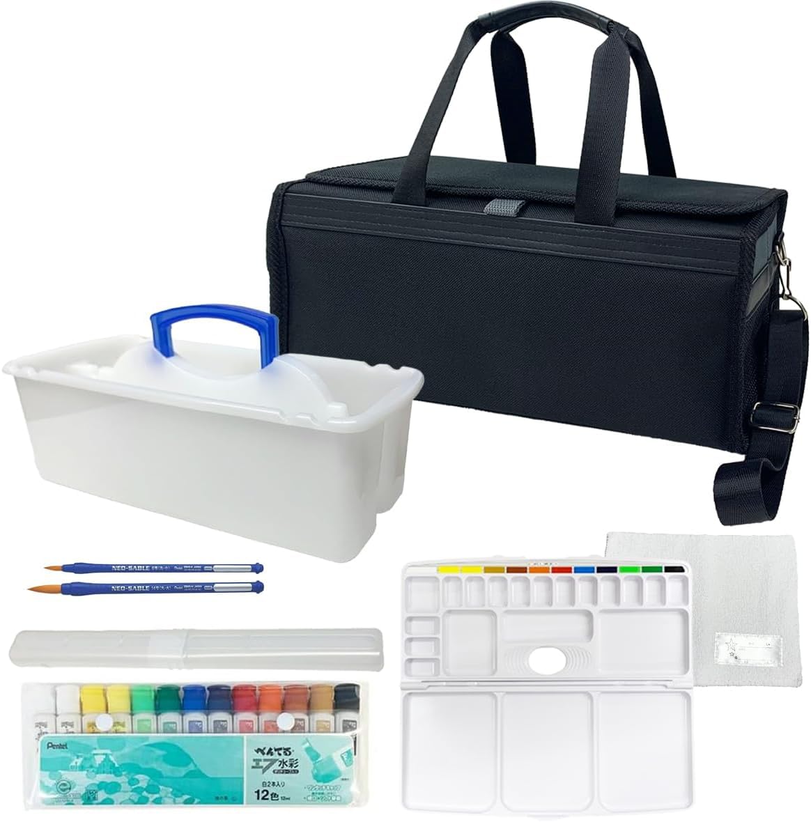 Amazon | 絵の具セット シンプルブラック ぺんてる エフ水彩12色 ネオ