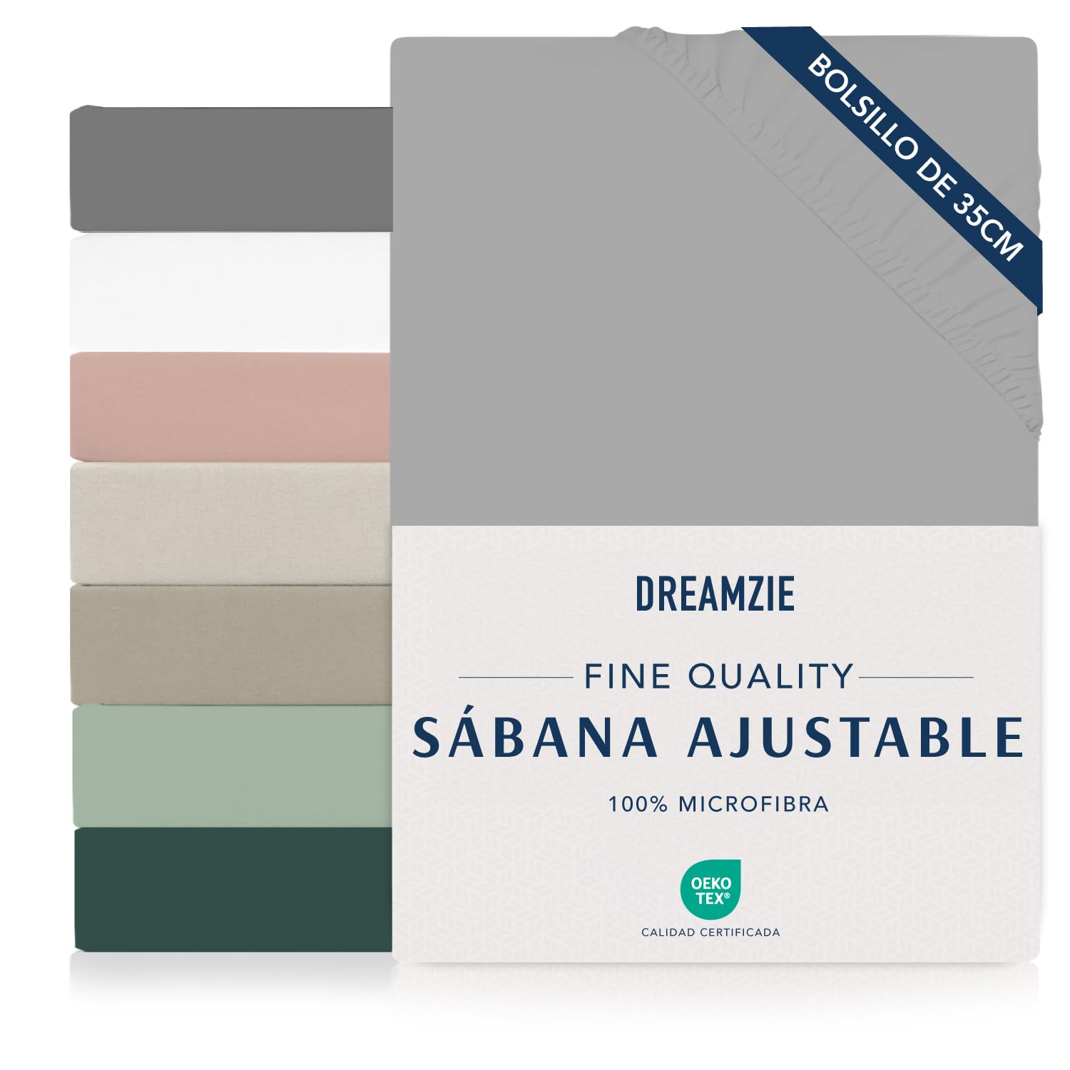Dreamzie Sabanas 150 x 190/200 cm - Esquinas de 35 cm para Colchones Gruesos - 100% Microfibra, Gris, Certificada sin Productos Químicos (Oeko Tex), Sabanas Bajeras Completamente Elásticas