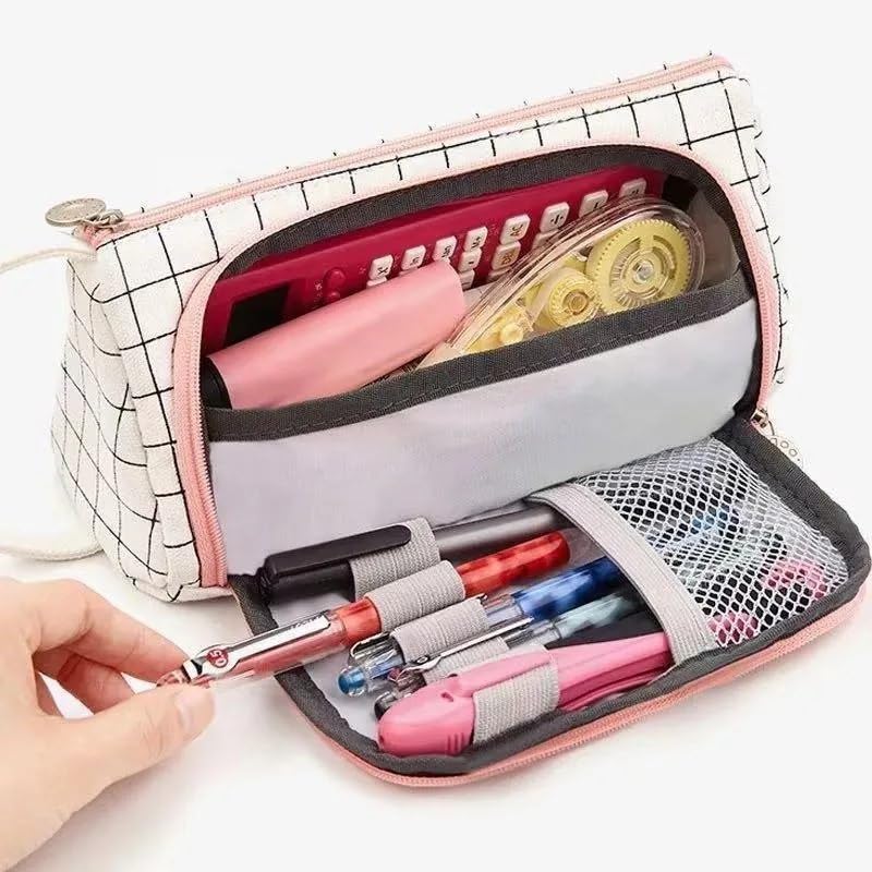 Image of Large Capacity Pencil Case Pouch, Cute Aesthetic Big Capacity Zipper Cases Pen Portable Office Stationery Makeup Bag, Desk Organizer for College Adults Women Men