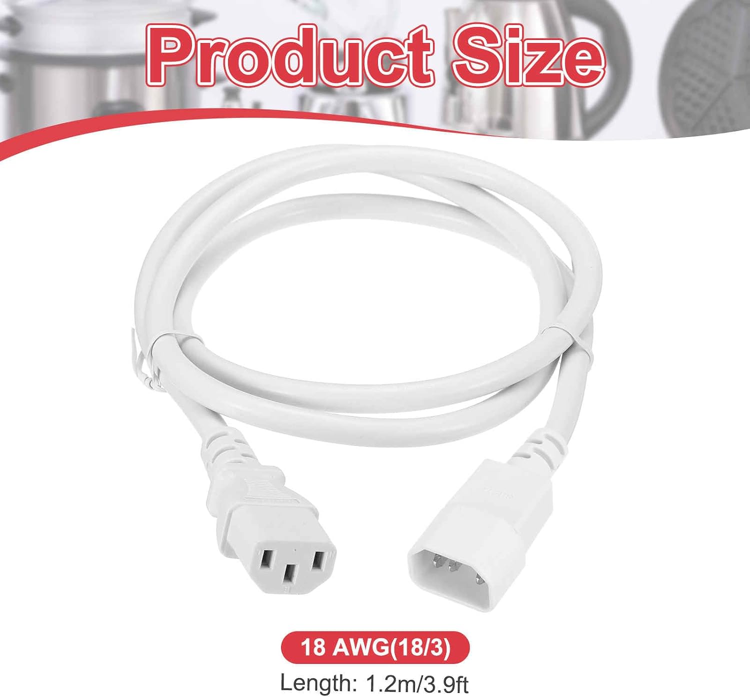 MECCANIXITY 4ft 18 AWG White 18/3 Universal Power Cord C14 to C13 10A 250V 3-Prong Extension PDU Power Cables for PC,Computer,Printers,TV,AC Adapter,Laptop,Monitor