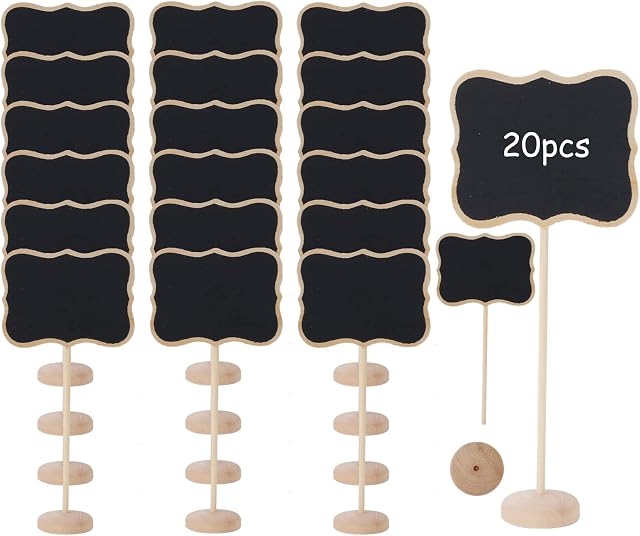 KINDPMA 20pcs Mini Chalkboard Signs with Stand Wedding Table Numbers Mini Blackboards with Stand Chalkboard Label Stands Food Labels for Buffet Birthday Bar Party Event Decoration (9 x 17cm)