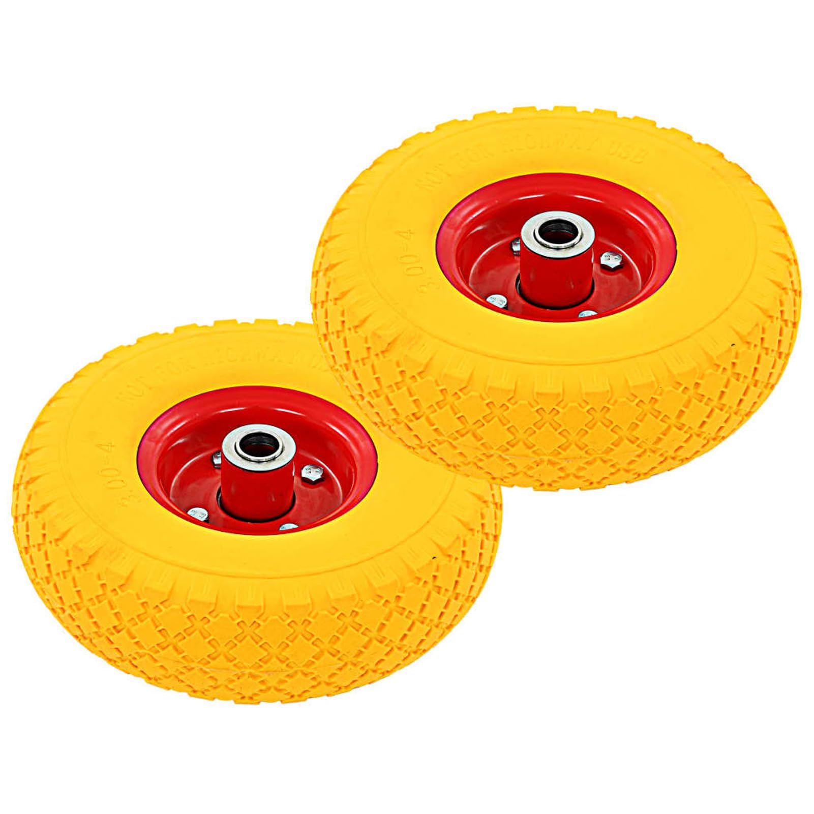LAPOOH 142974 4X Ruota per carriola in Gomma 3,00-4 (260x85) Ruota di Ricambio per Carrello, Giallo e Rosso