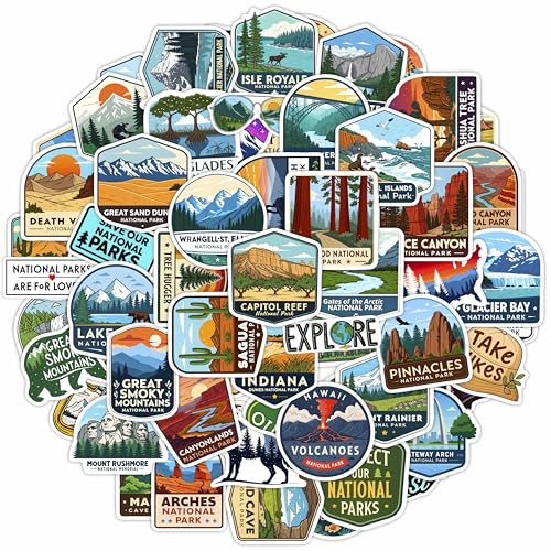 100Pcs National Park Stickers for Water Bottles - National Park Gift Ideas - Outdoor Camping Hiking Stickers - Gift for Women & Men