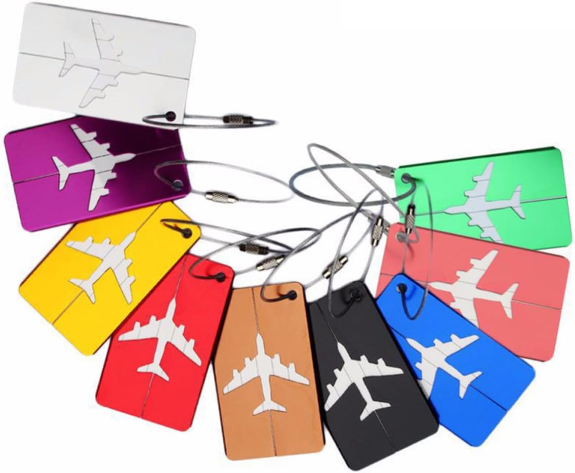 5 Pcs Aluminum Luggage Tag Plane Shape Suitcase with Stainless Loop