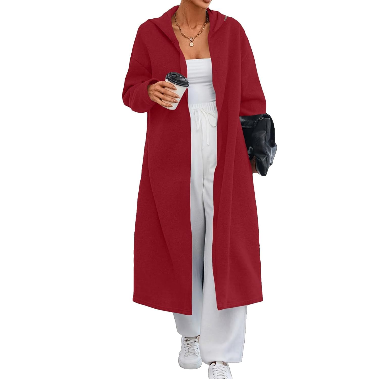 Womens Cardigans Oversized Open Front Long Duster Coat Fashion Hooded Fall Winter Outfits Coat with Pockets