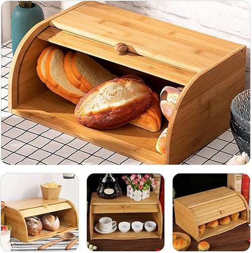 Miniatura 7 de Hemoton Caja de bambú para alimentos para alimentos cajas de pan para encimera de cocina, organizador de pan, almacenamiento de pan, soportes para