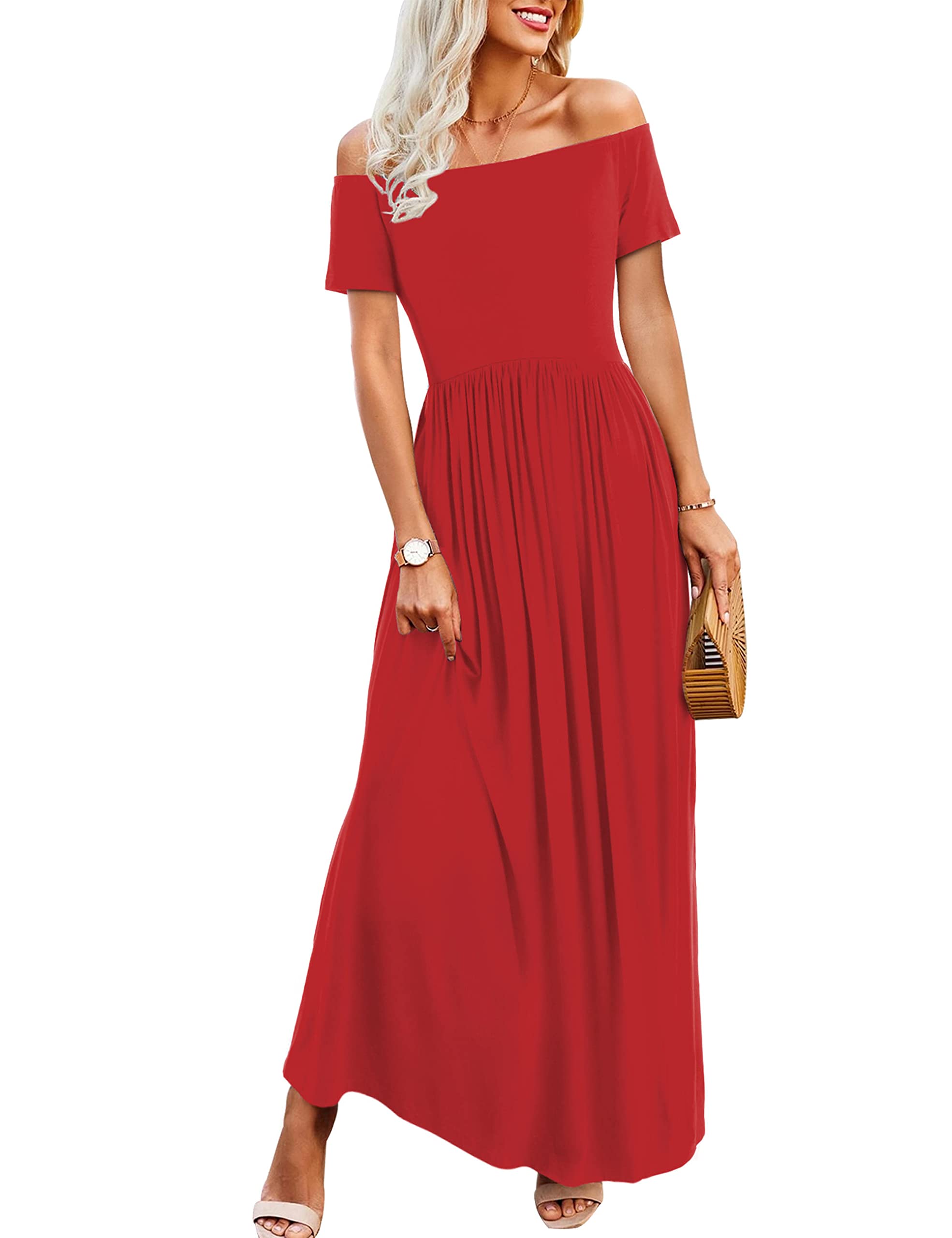 Amoretu Dresses For Women Short Sleeve Off Shoulder Maxi Flowy | Desertcart  INDIA