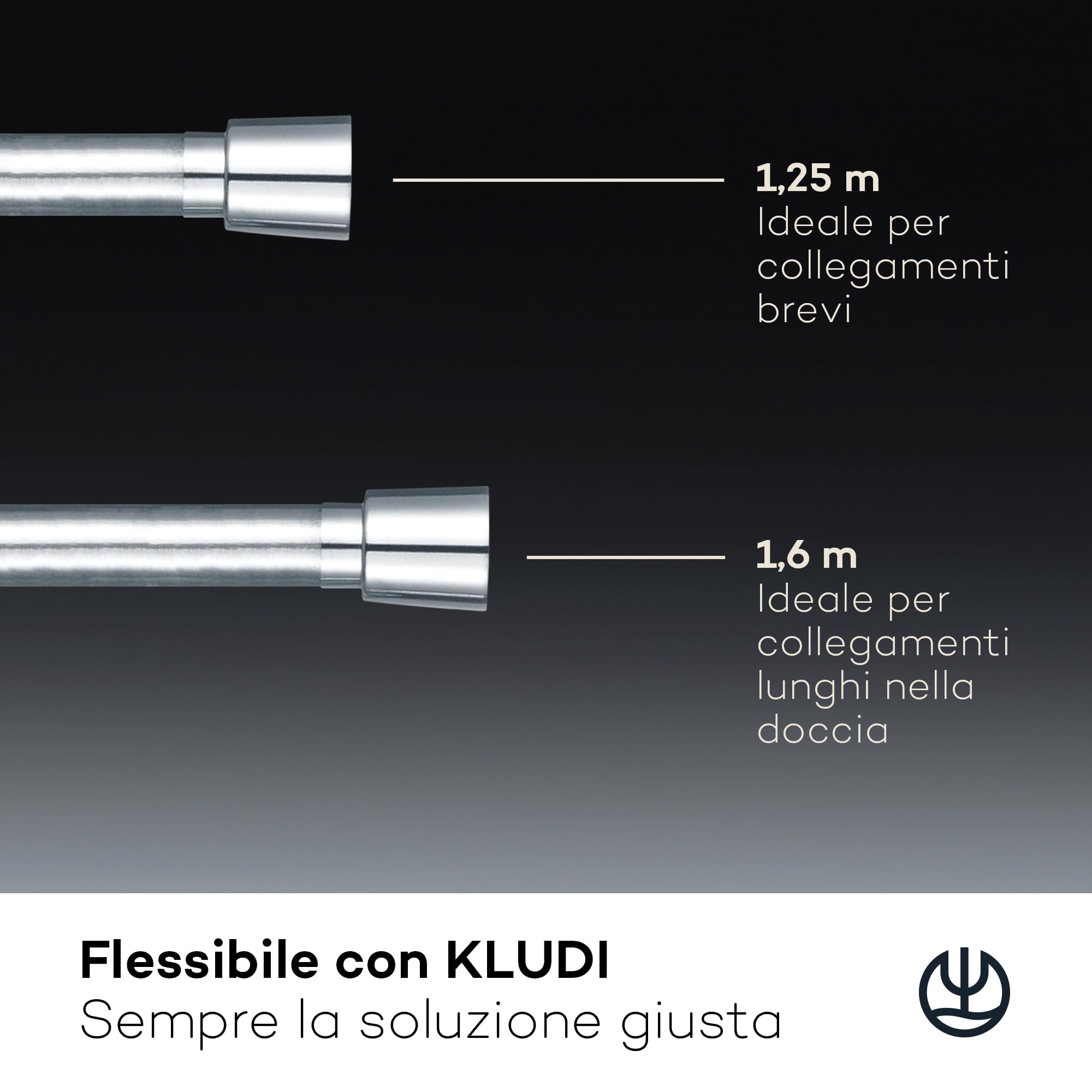 KLUDI-X3 tubo doccia universale 1,60 m, facile da pulire, flessibile doccia con doppia protezione antitorsione, resistente al kink, attacco standard, tubo flessible doccia cromo