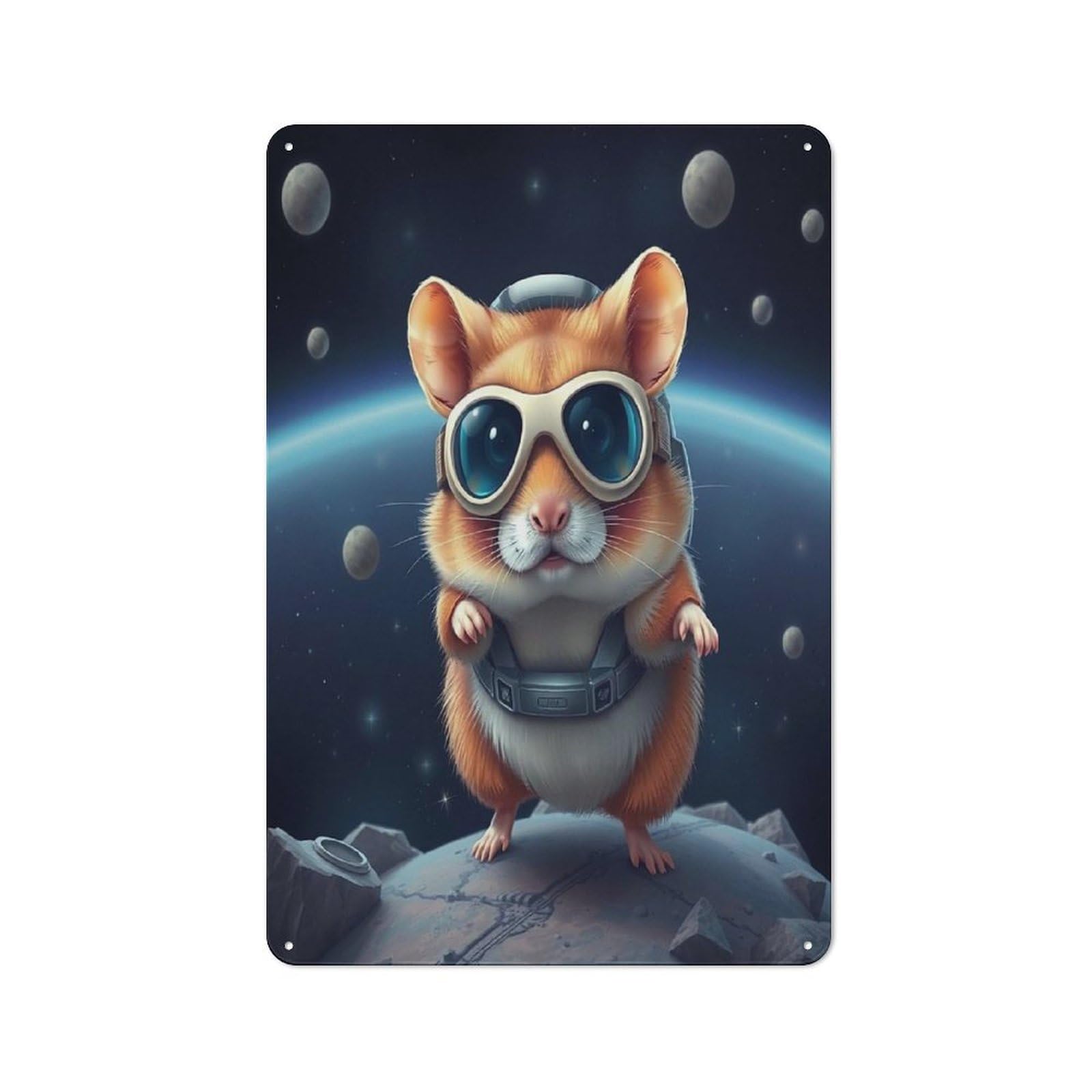 Hamster Astronaut in Space Rustic Tin Sign 30x20cm for Café Or Home Bar, Suited to Hospitality Decor Collectors