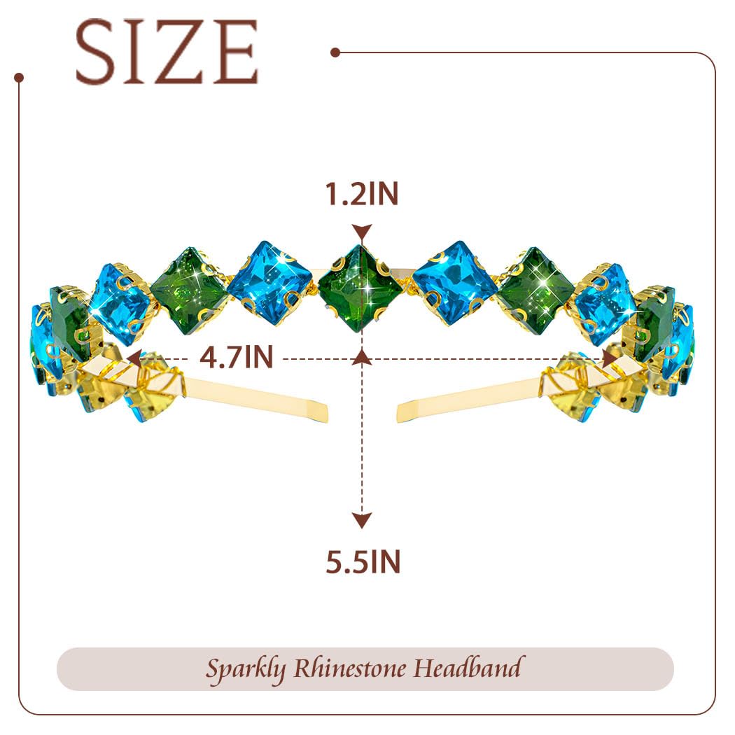 Rhinestone Headband Sparkling Gemstone Headwear Party Prom Hair Accessory for Women and Girls (green+blue) - Image 2