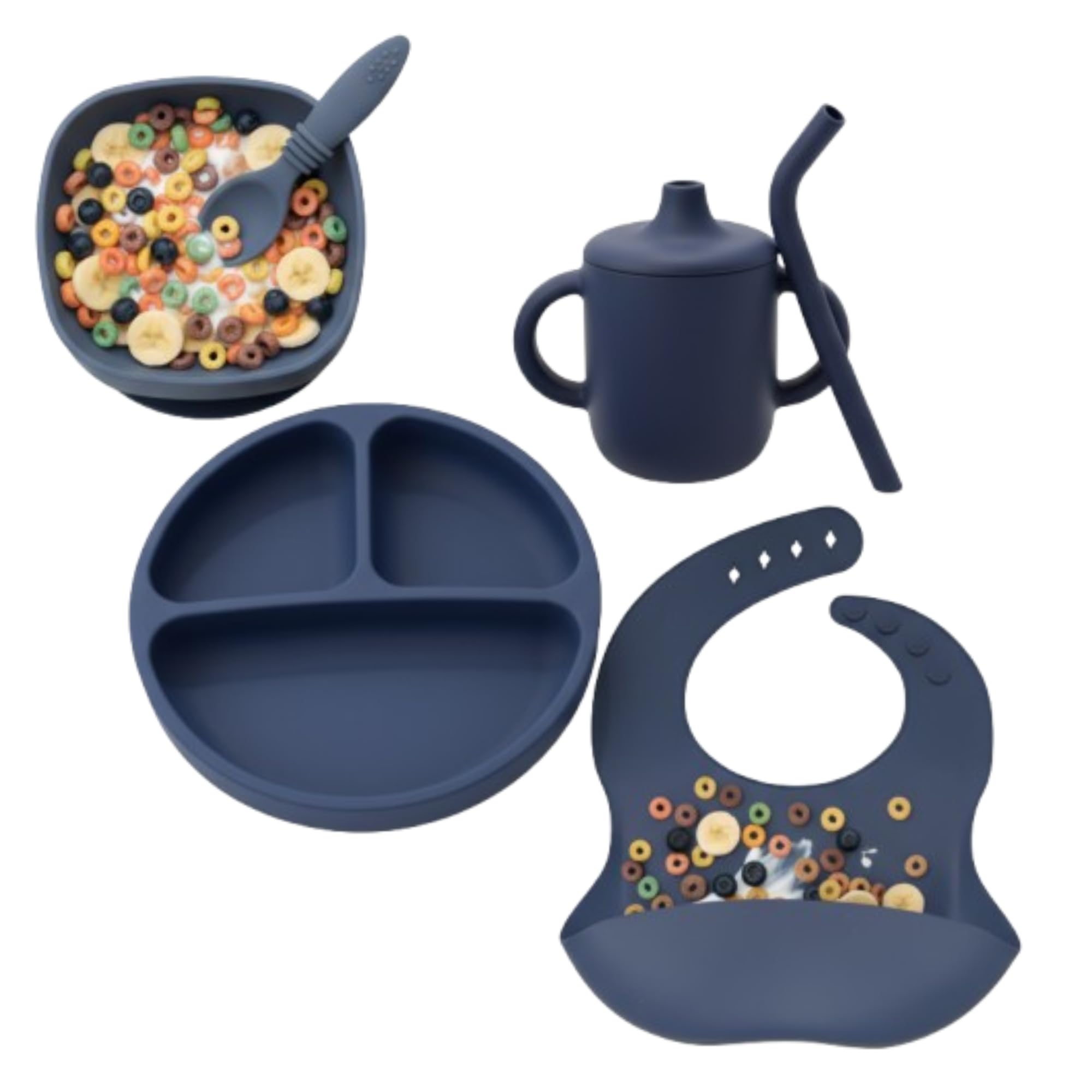 Babykins Baby Feeding Set for Toddlers – Silicone Bib, Suction Plate, Bowl, Color Changing Spoon, Sippy Cup – Food Grade BPA-Free, Dishwasher Safe, Baby Led Weaning Essentials for Babies & Toddlers-image-45