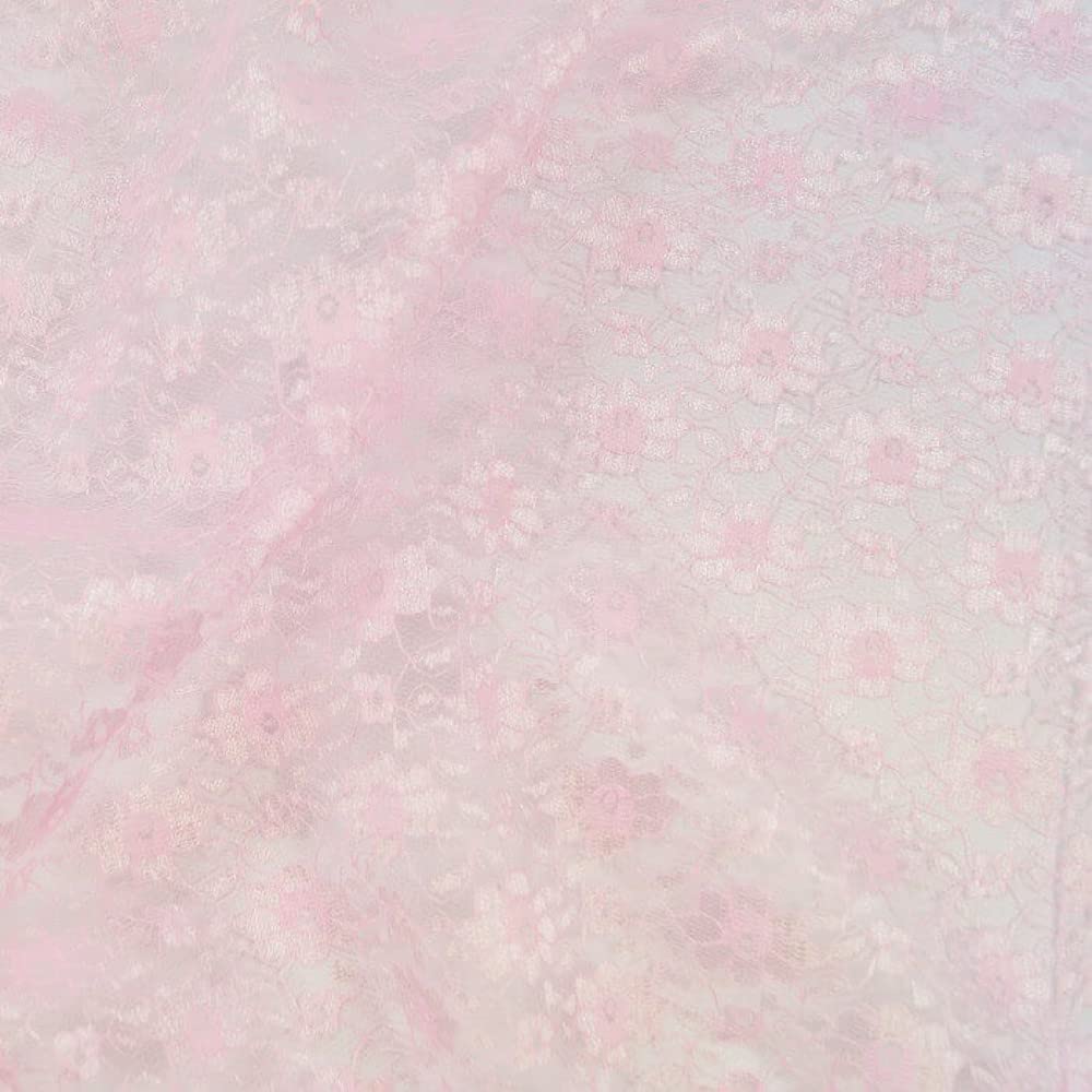 Oh Sew Crafty Limited Pink Floral Lace Fabric Dressmaking 100% Polyester Dress Net Bridal (Per Metre) (Pink)