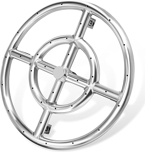 Miniatura 9 de Hiorucet Anillo de quemador redondo de 24 pulgadas, anillo de quemador de chorro de acero inoxidable 304 para fogata y chimenea de gas natural y