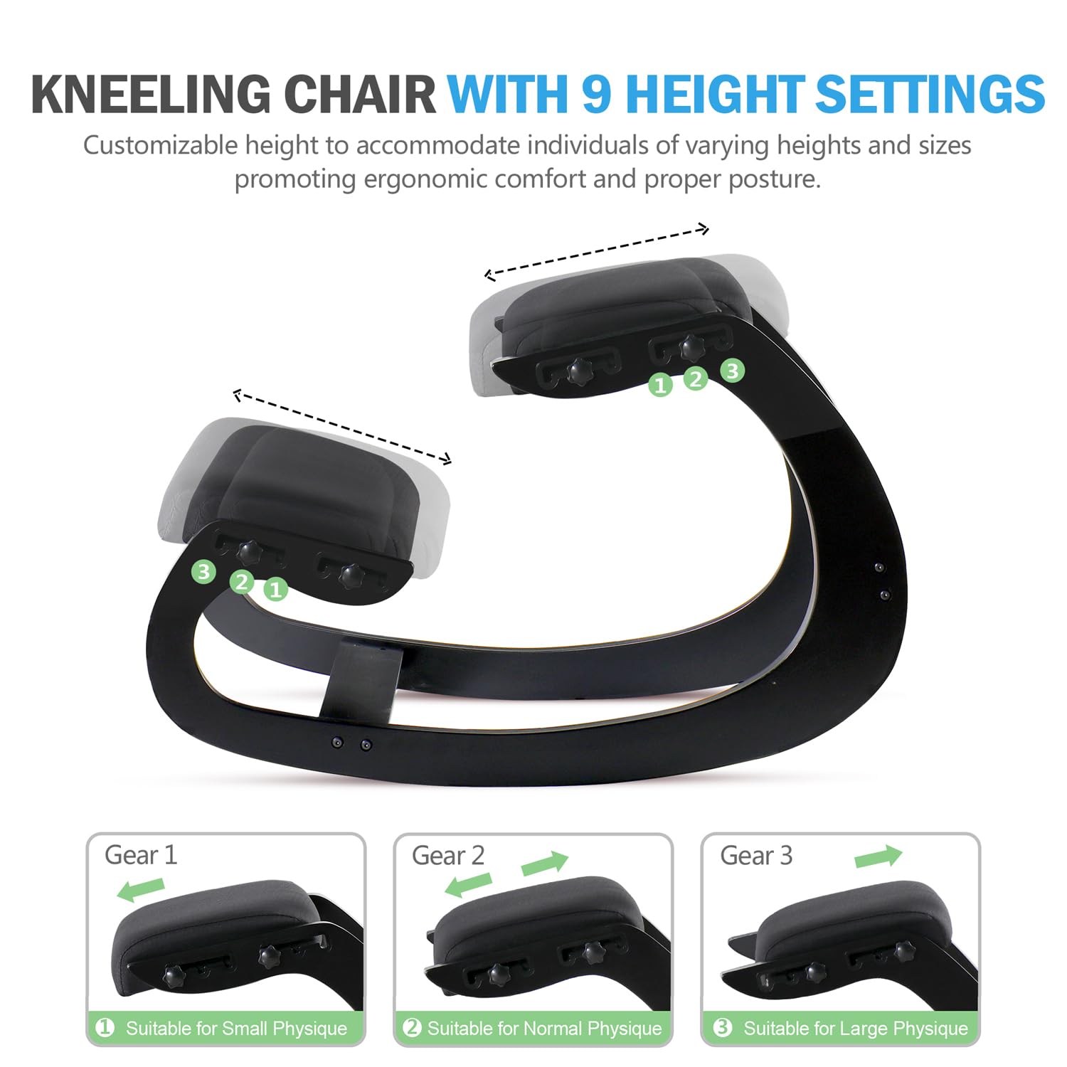 Adjustable Kniestuhl, Ergonomischer Schaukelstuhl aus Holz - Verbessern Sie Ihre Körperhaltung mit einem angewinkelten Sitz für Zuhause, Büro (Black)