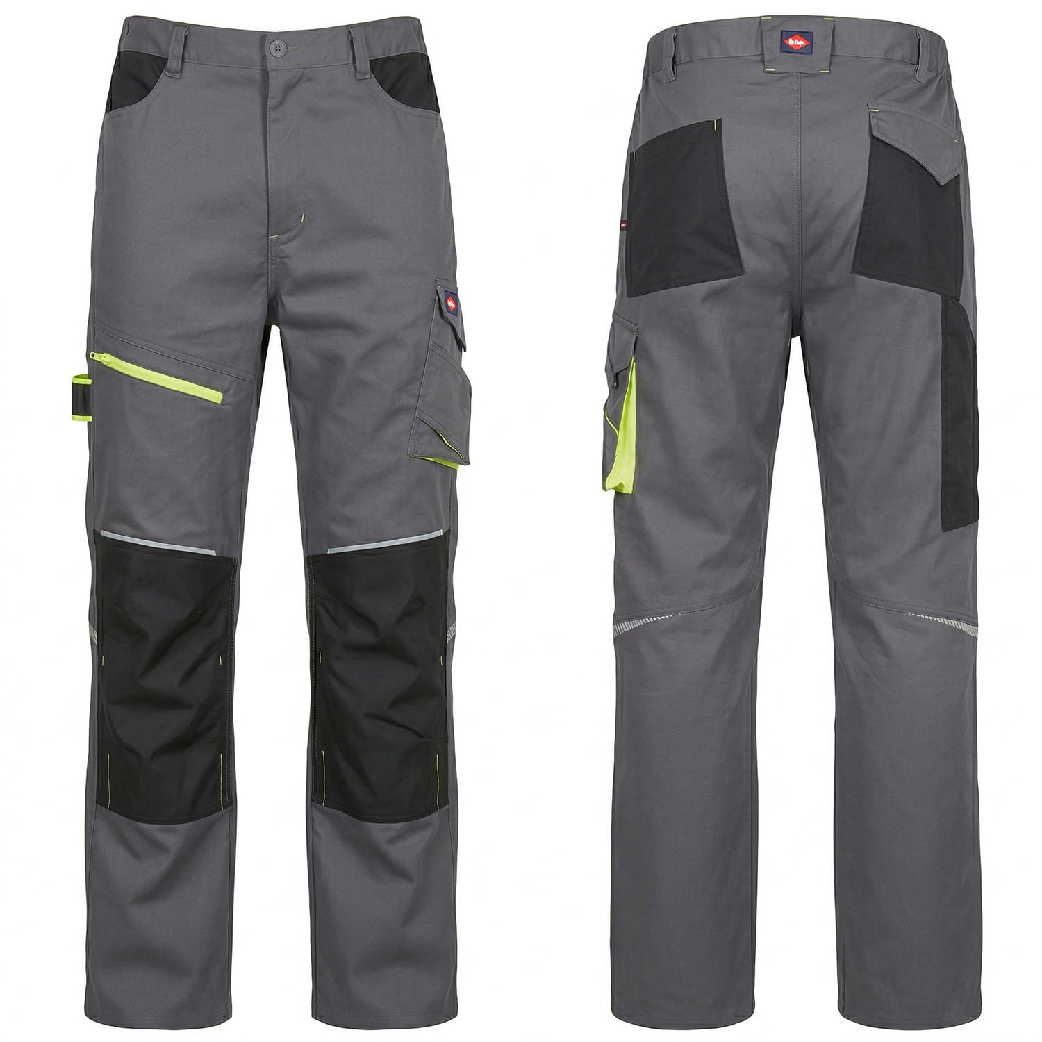 Lee Cooper LCPNT246 Męskie spodnie robocze cargo stretch z kieszeniami na nakolanniki, elementy Hi-Vis, kieszenie narzędziowe