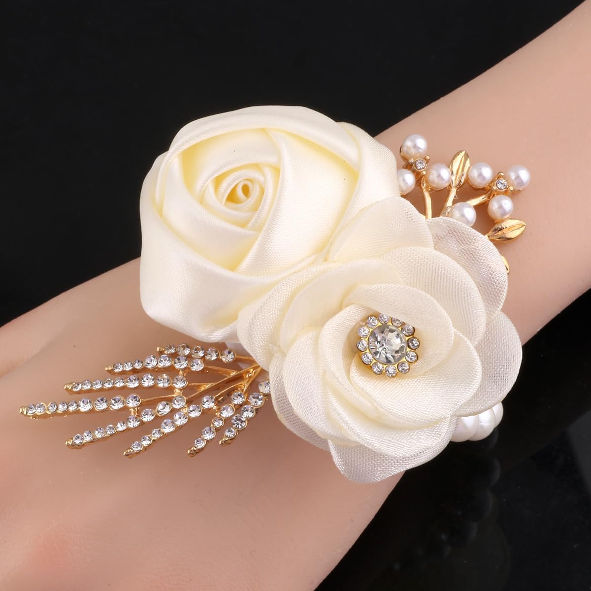 Bride Bridesmaids Rose Wrist Corsage Girls Ladies Accessories,Wrist Flower for Prom, Homecoming Dinner Parties, Weddings. (8, Ivory)