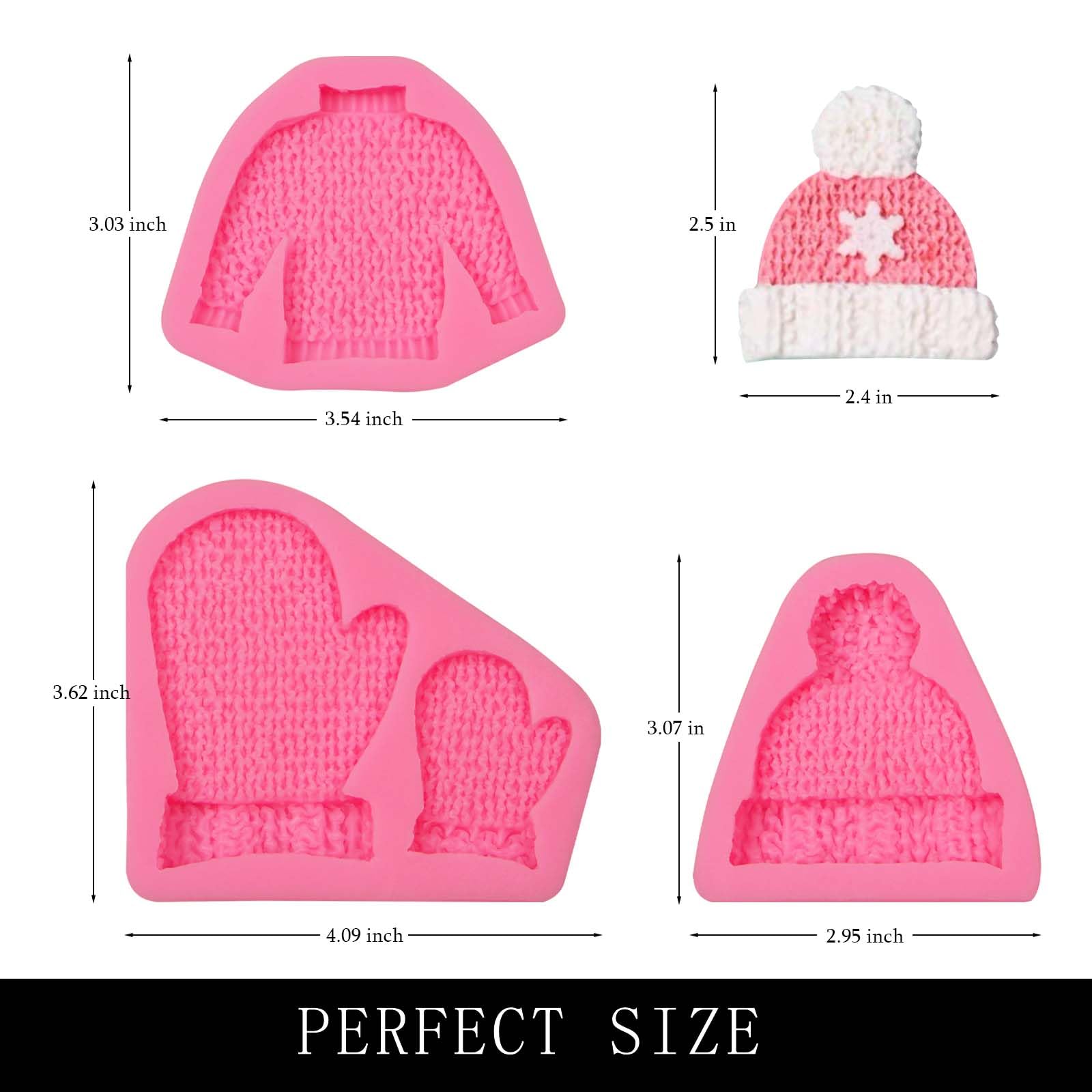 Knitting Sweater Clay Molds Siliocne, 3 Packs Christmas Hat Glove Chocolate Molds for Cake Decoration Cupcake Toppers for Christmas Baby Birthday Party, Resin Candy Polymer Clay