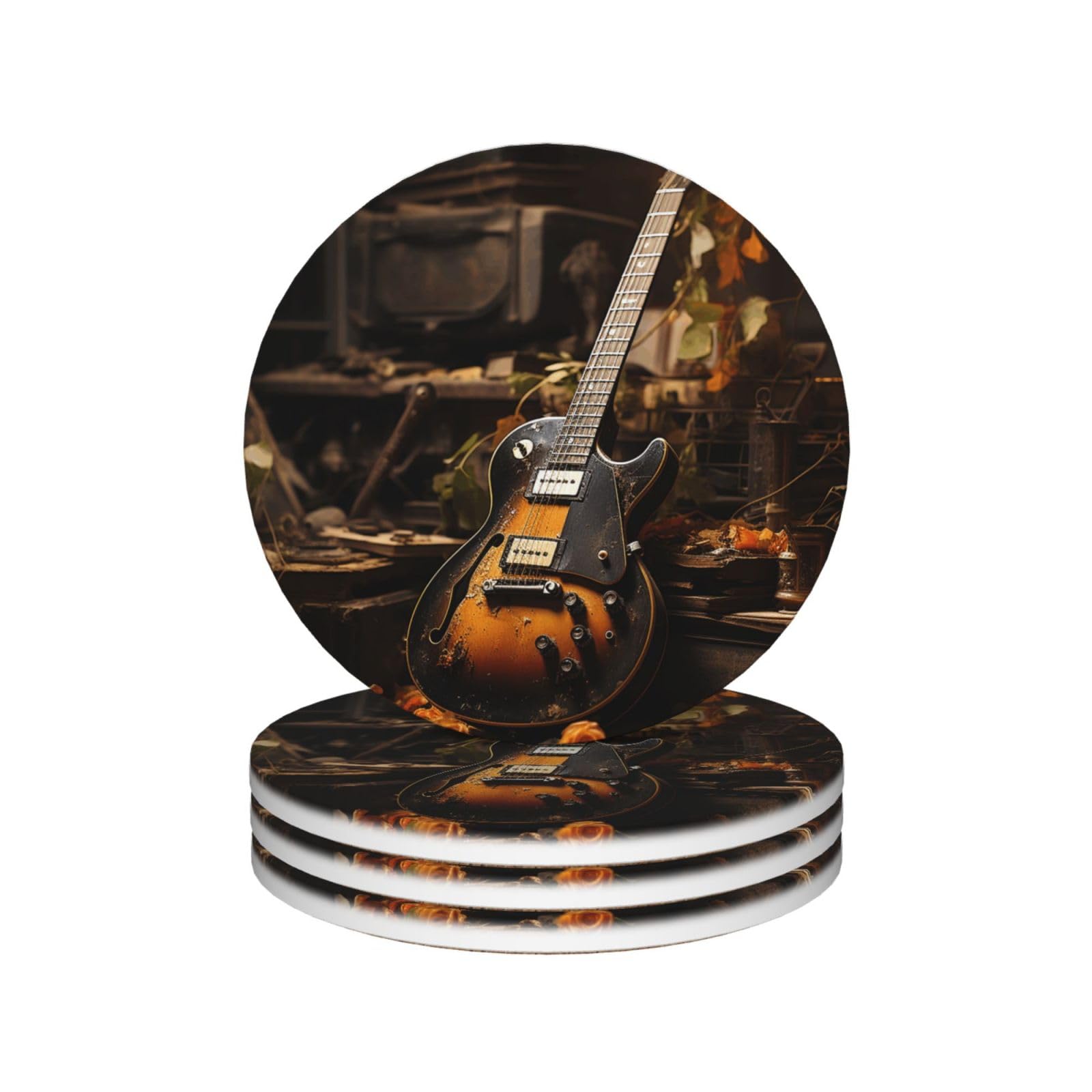 Drink Coasters Set of 4 Coffee Ceramic Coaster Guitar Coasters for Drinks Coffee Cup Mat Heat Resistant Tabletop Protection Coaster Desk Accessorie Home Decorative