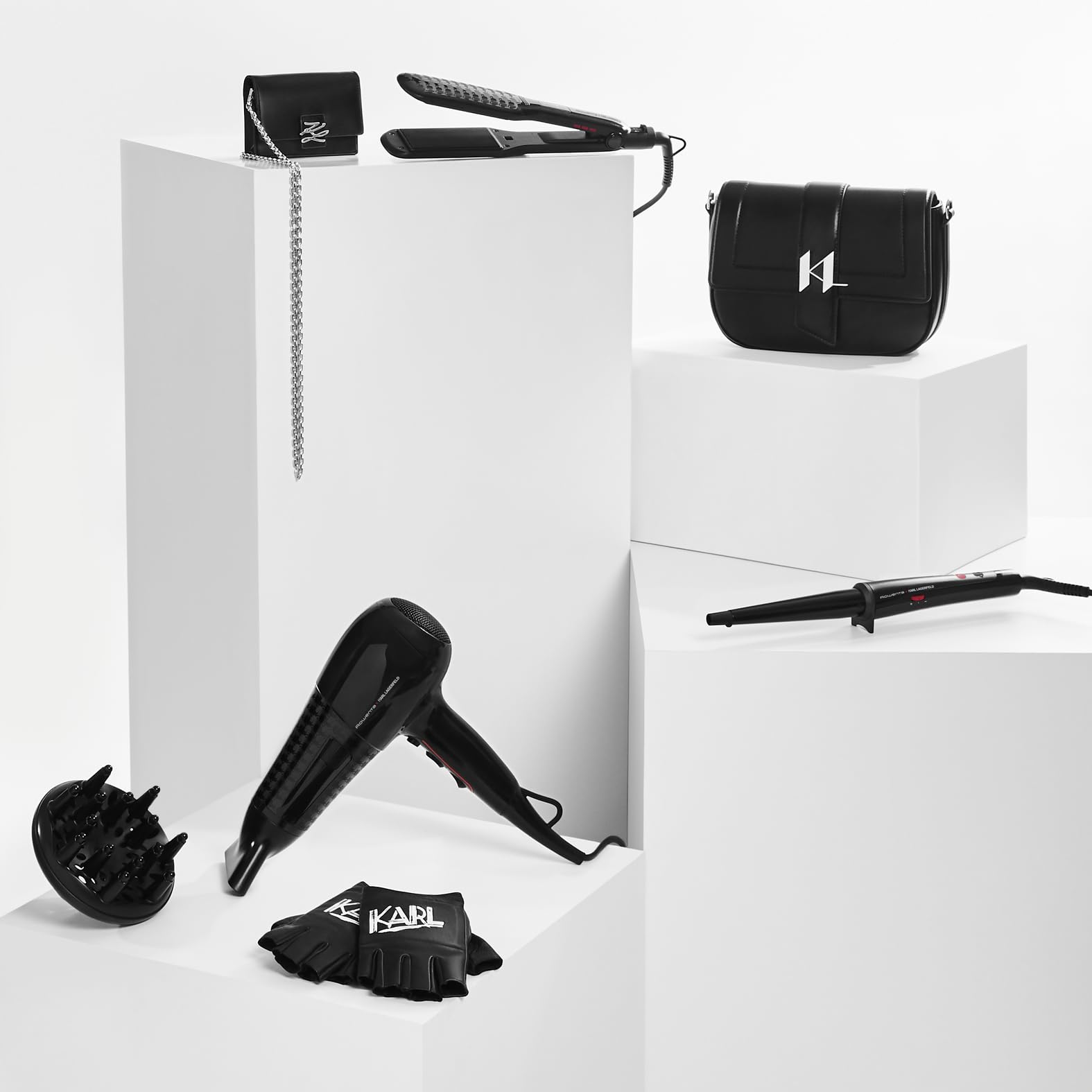 Rowenta x Karl Lagerfeld CV591L Powerline Asciugacapelli, 2300 W, Boost di Ioni, Impostazione Thermo Control per Proteggere i Capelli, 6 Impostazioni di Velocità/Temperatura