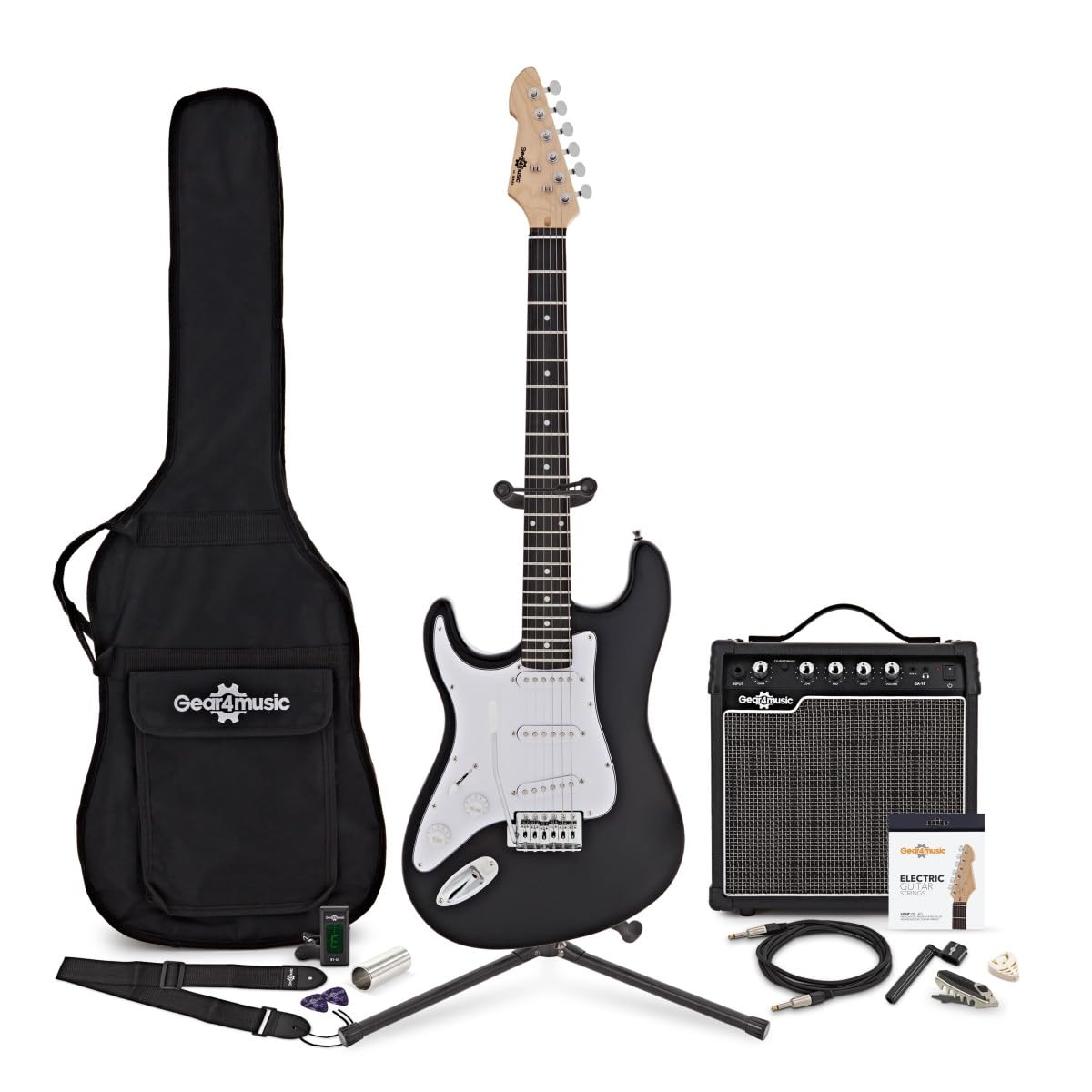 LA Chitarra Elettrica Mancini Nera, Ampli 15W e Accessori | Per mancini principianti, chitarra LA leggera e comoda, ampli EQ 3 bande con overdrive e uscita cuffie