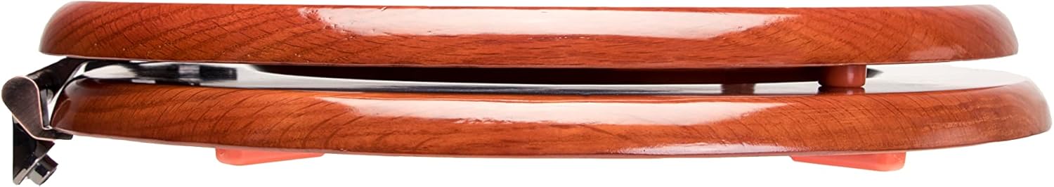 5Q1R2-15BN Solid Oak Traditional Design Toilet Seat with Solid Metal Hinges, Round, Cherry with Brushed Nickel