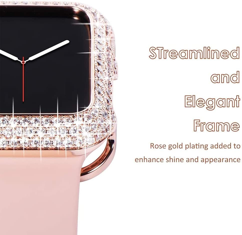 Carved Copper Women Luxury Bumper for Apple Watch Case Series8 45/44/40mm 41/42/38mm Diamond Bling Metal iWatch Series 7 SE/6/5/4/3/2 45 41 mm