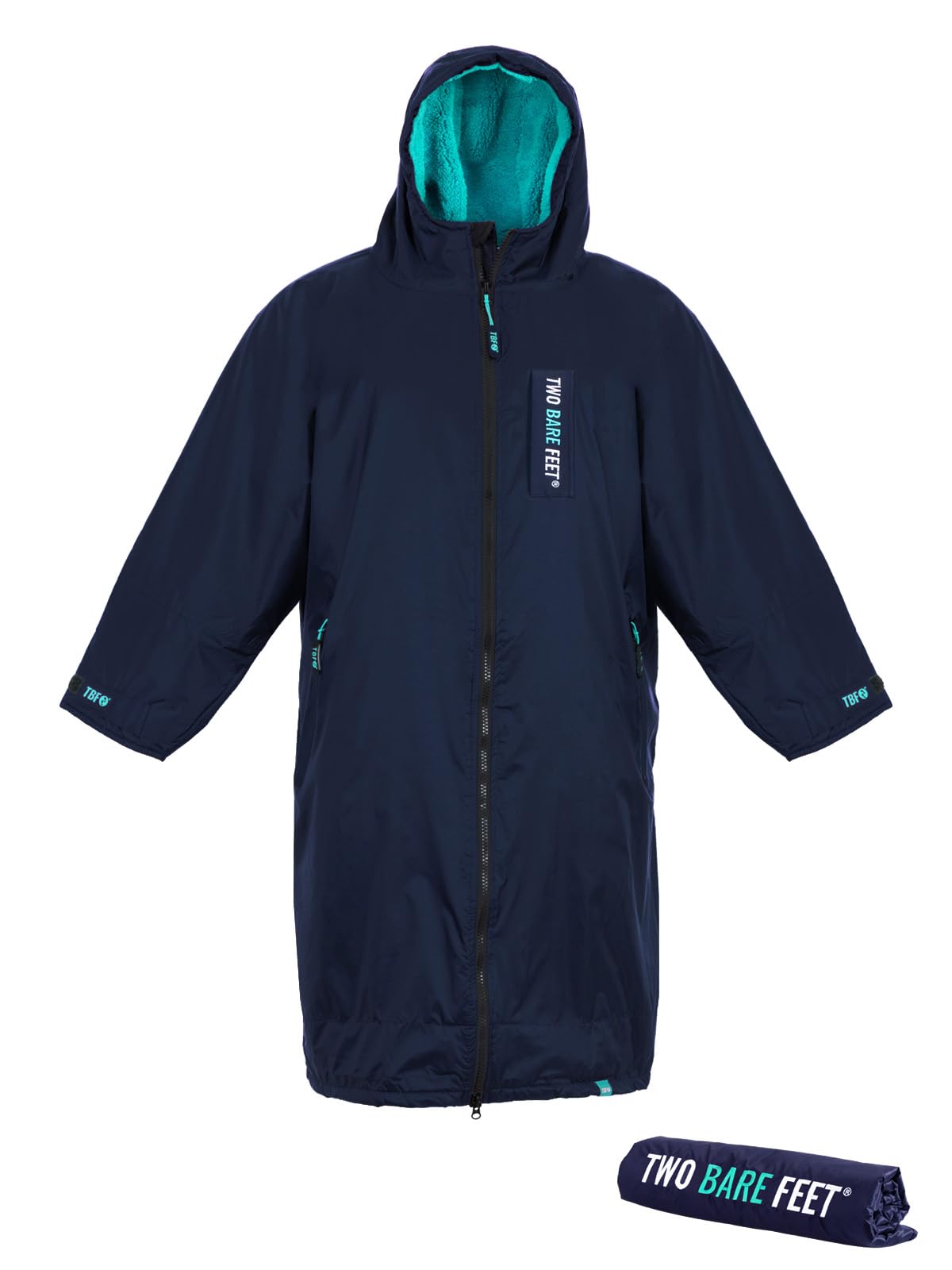 Two Bare FeetWaterproof Long Sleeve Changing Robe with Hood & Changing Mat, Sherpa Fleece Lining, Windproof, Warm, for Watersports, Swimming, Surfing, SUP