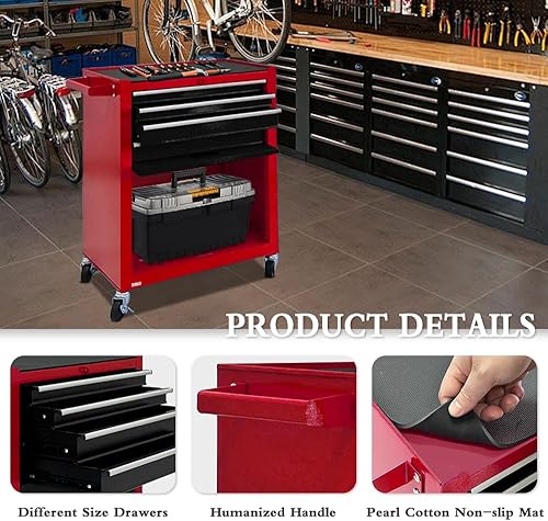 Miniatura 5 de Kirmoasl - Cofre de herramientas con ruedas de 13 cajones, baúl de herramientas grande con ruedas, 2 en 1 baúl de herramientas desmontables,