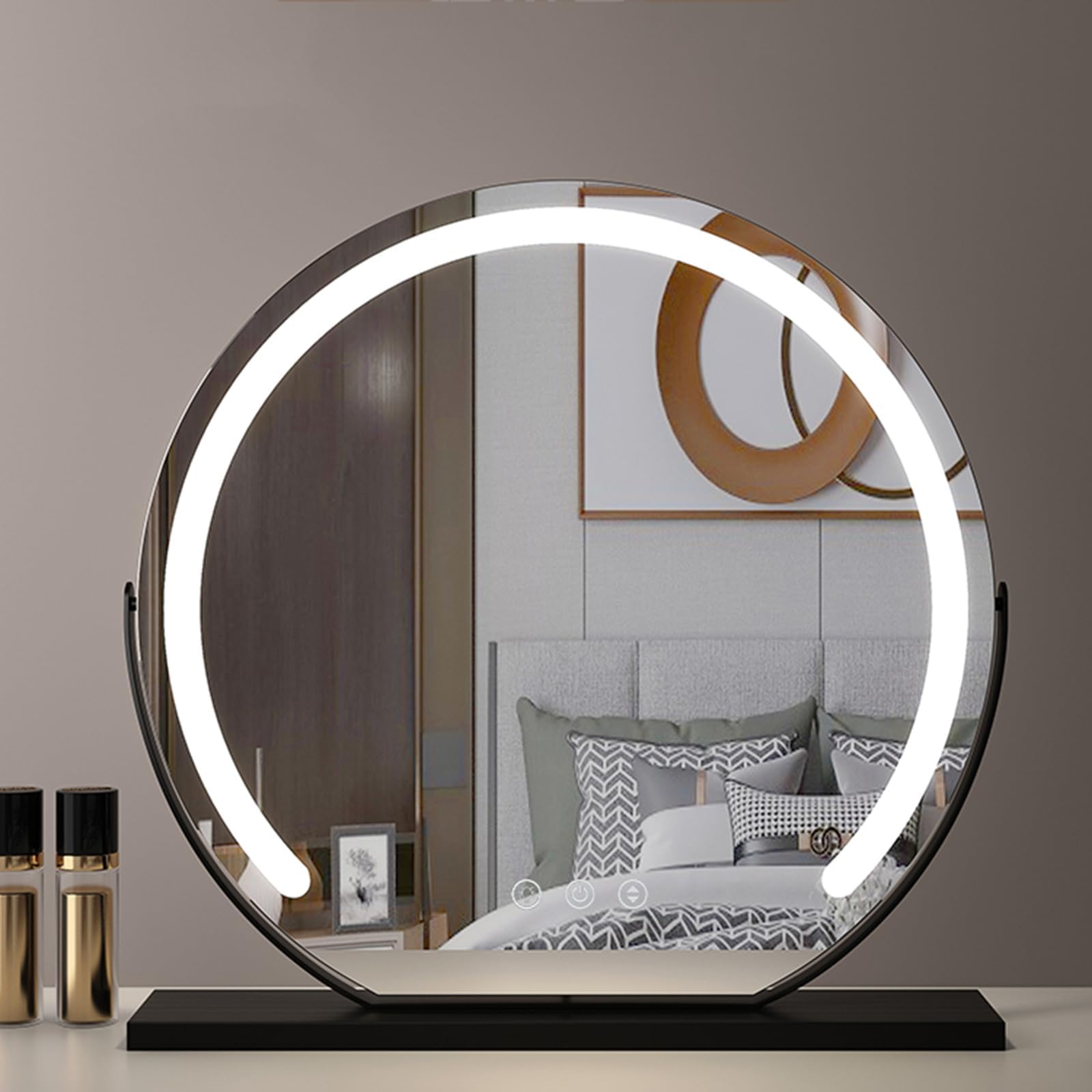 Espejo de tocador iluminado de 50x50 cm con elegante marco negro y luces ajustables