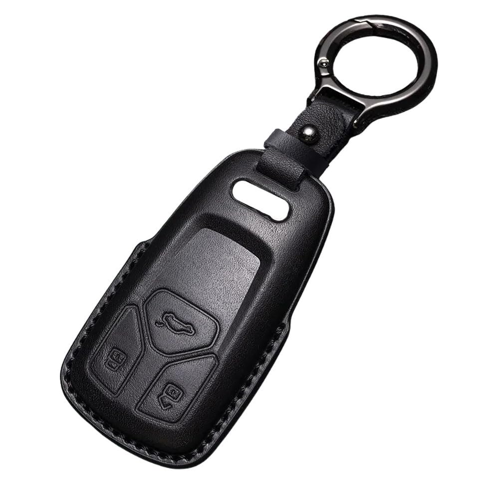 Kirain Unisex Black Leather A Brown Car Key Case Protector Compatible With Audi A4 S4 Rs4 B9 A5 S5 Rs5 F5 A3 A6 A7 A8 A4l A6l Q2 Q3 Q5 Q7 Sq5 Sq7 S7 R8 4M D5 Tt Tts 3 Buttons Auto Key Shell Protective Sleeve (Black Leather A)