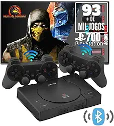 Game Retro Mini PS1 Black Console de Jogos 2 Controles 93 Mil Jogos Sistema Atualizado (Black, Controles sem fio)