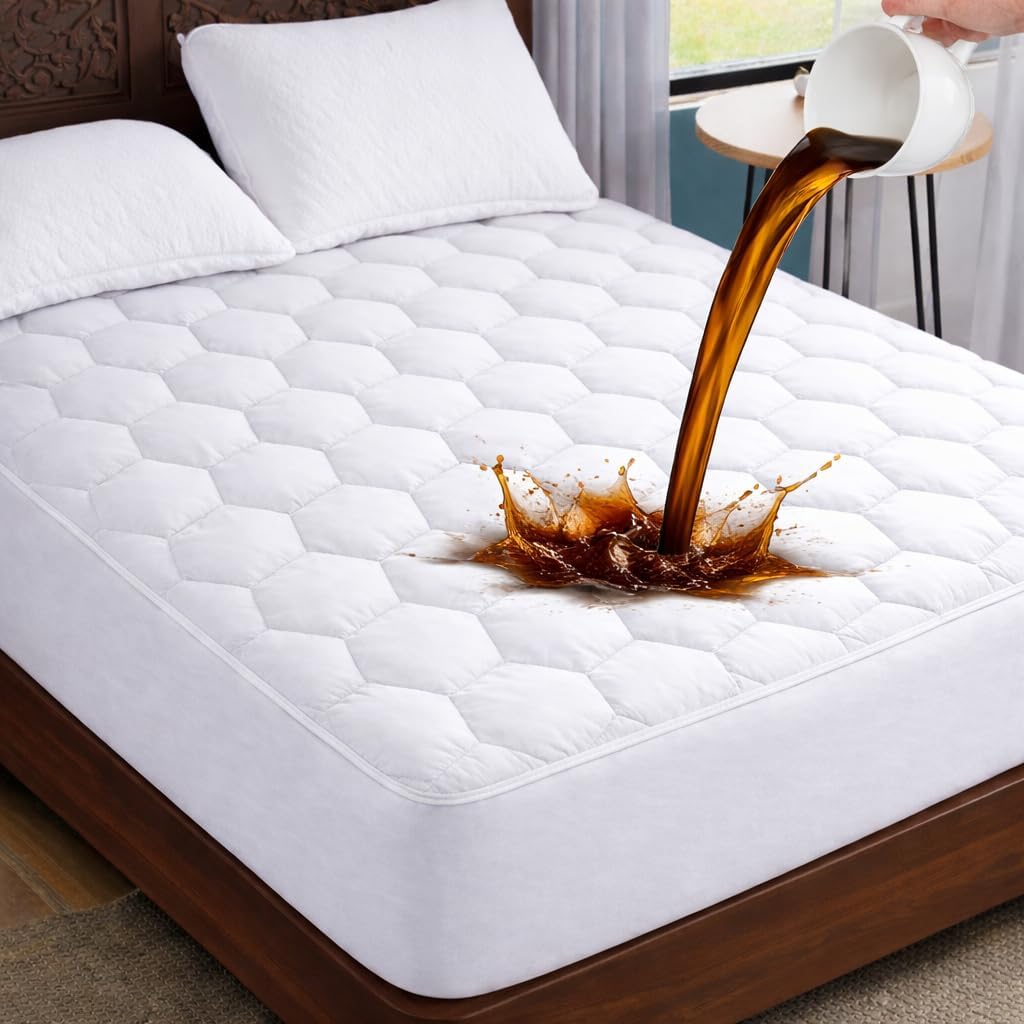 4AS Quilted Waterproof Mattress Protector – Hypoallergenic & Breathable Premium Microfiber Double Mattress Protector Stretches up to 30cm (Double - 137x190cm)