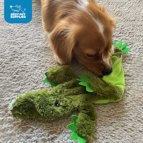 Image of Best Pet Supplies 2-in-1 Stuffless Squeaky Dog Toys with Soft, Durable Fabric for Small, Medium, and Large Pets, No Stuffing for Indoor Play, Holds a Plastic Bottle - Alligator, Large (Pack of 3)