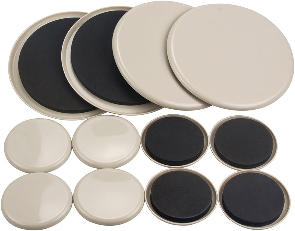 12PCS Furniture Movers 3.5 Inch and 7 Inch Plastic Sliders Multi Sizes for Carpet