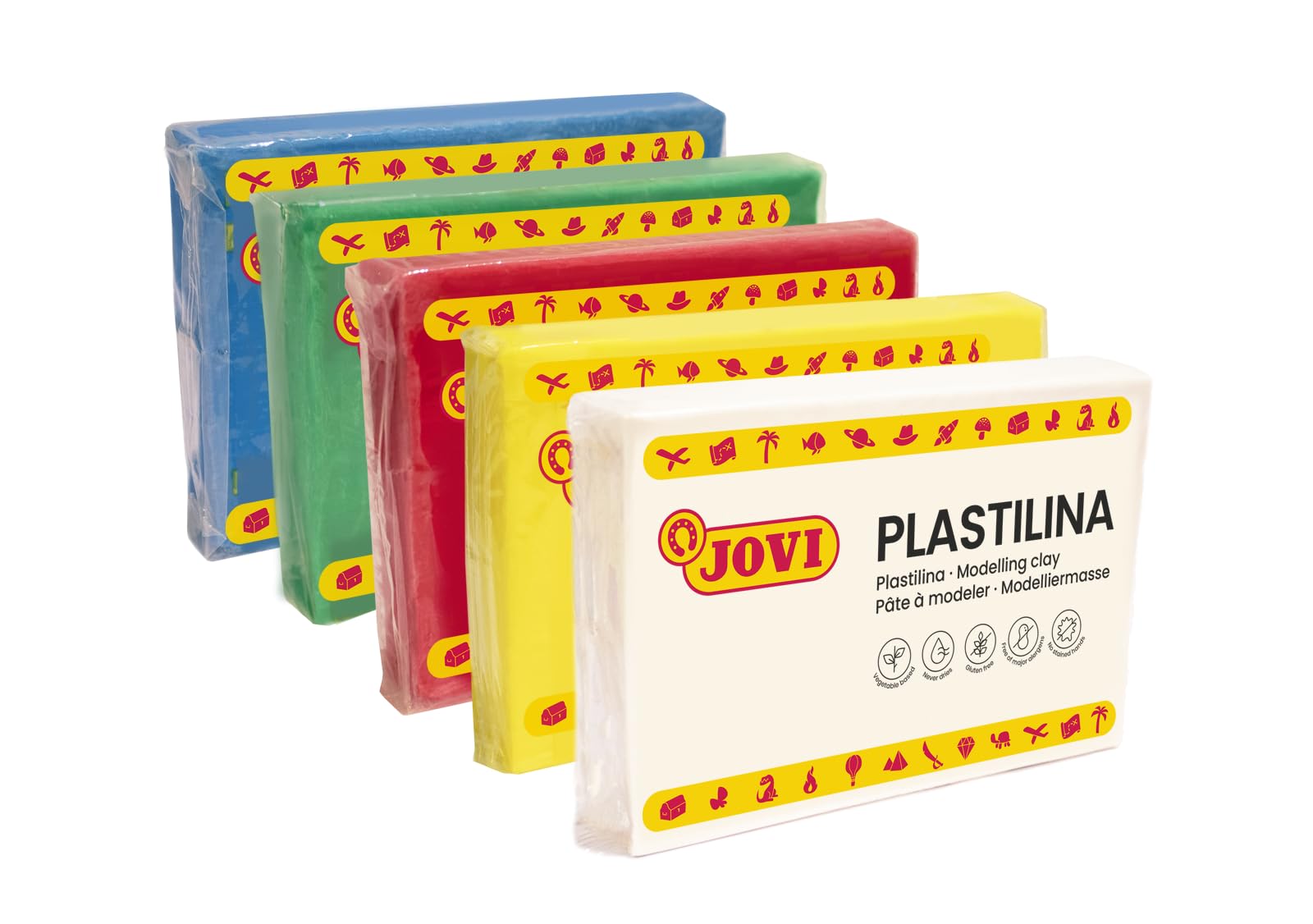 Jovi - PLASTILINA, pâte à Modeler végétale, 15 x 350 GR, 3 x 5 Couleurs