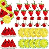 36 Pieces Fake Fruit Plastic Fruit Set, 6 Fake Watermelon Slices, 10 Fake Strawberries, 10 Fake Lemon Slices, 10 Fake Cherries Faux Artificial Lifelike Simulation Fruits Table Party Photography Prop