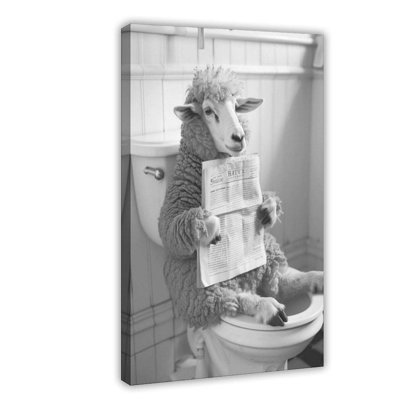 Sheep On Toilet Humorous Animal Art Canvas Poster for Office Decor Gift