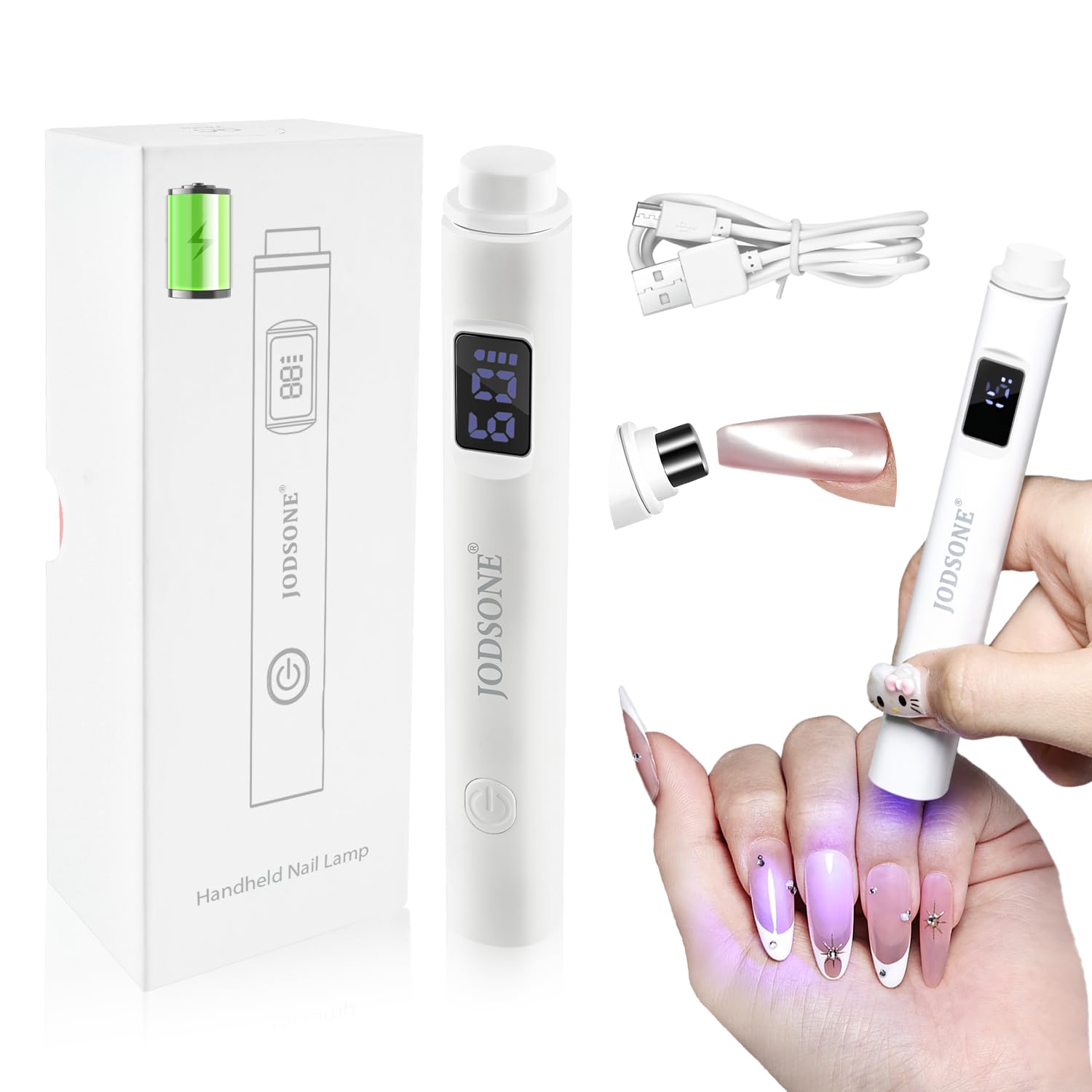 JODSONE Lampada UV per Unghie Portatile Piccola con Magnete e Display LCD - Lampada LED Ricaricabile Maniüre per Casa, Design Compatto e Maneggevole, Bianco