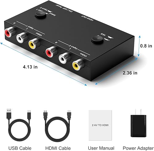 Miniatura 3 de Convertidor de 2 AV a HDMI, 1080P720P 2 puertos RCA compuesto CVBS AV Switch a HDMI convertidor adaptador compatible 43169 conmutación, para TV PC,