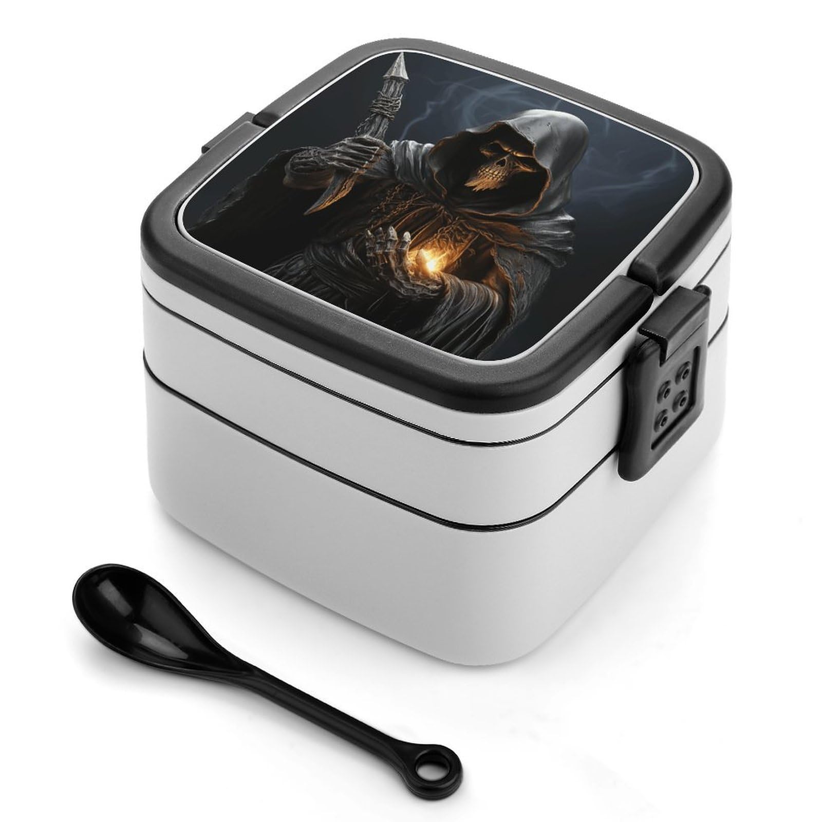 VstaDank Grim-Reaper Bento Box with Compartments Portable Lunch Containers with Spoon Leak Proof Bento Lunch Box Snap-On Design Double-Layer Insulated Lunch Boxes for Work Camping