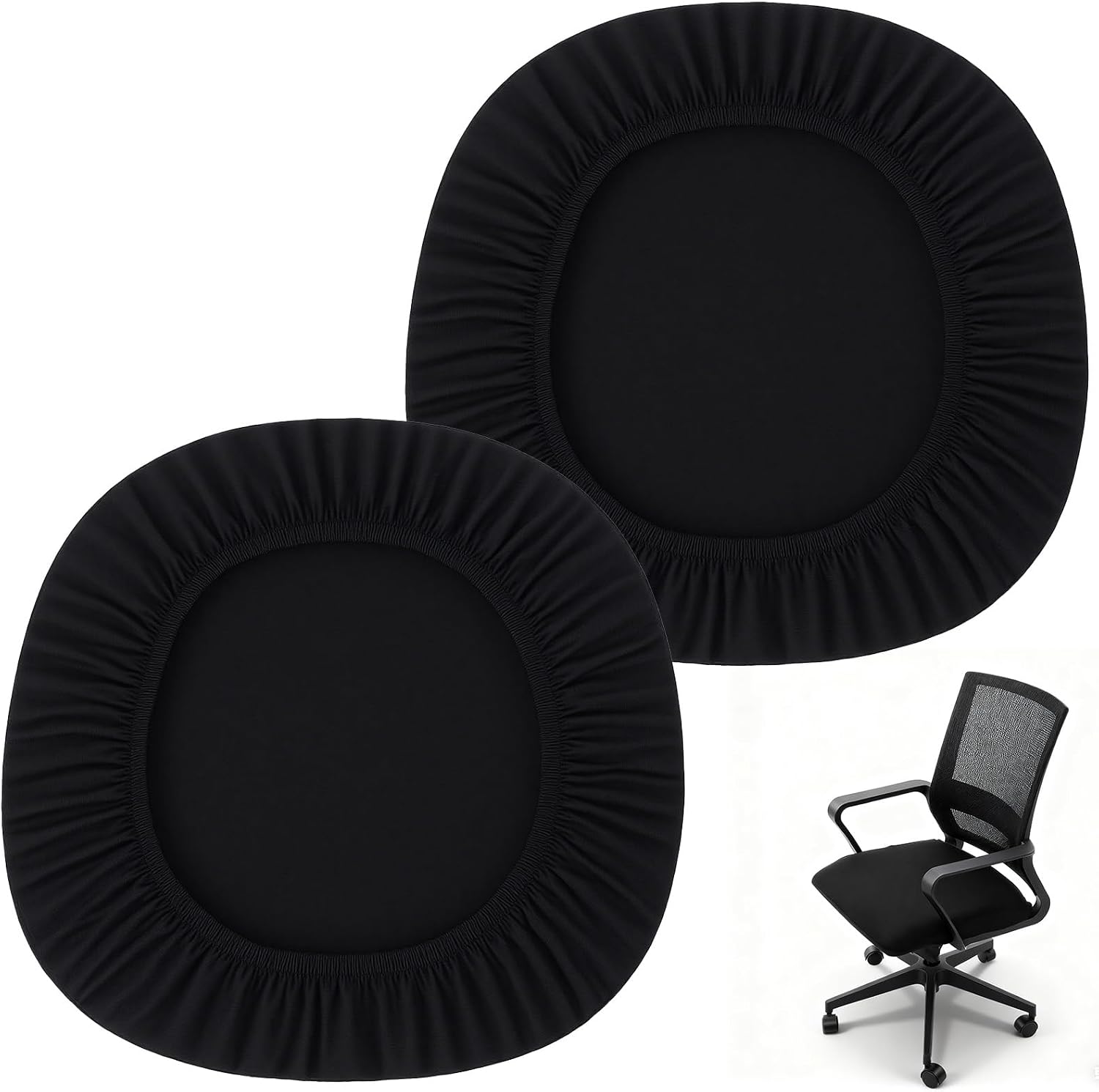 2 PCS Computer Office Chair Seat Cover, Universal Chair Covers Stretchable Cover Waterproof Cushion Protectors Machine Washable Elastic Stretch Slipcovers for Dining Room Desk (Black)