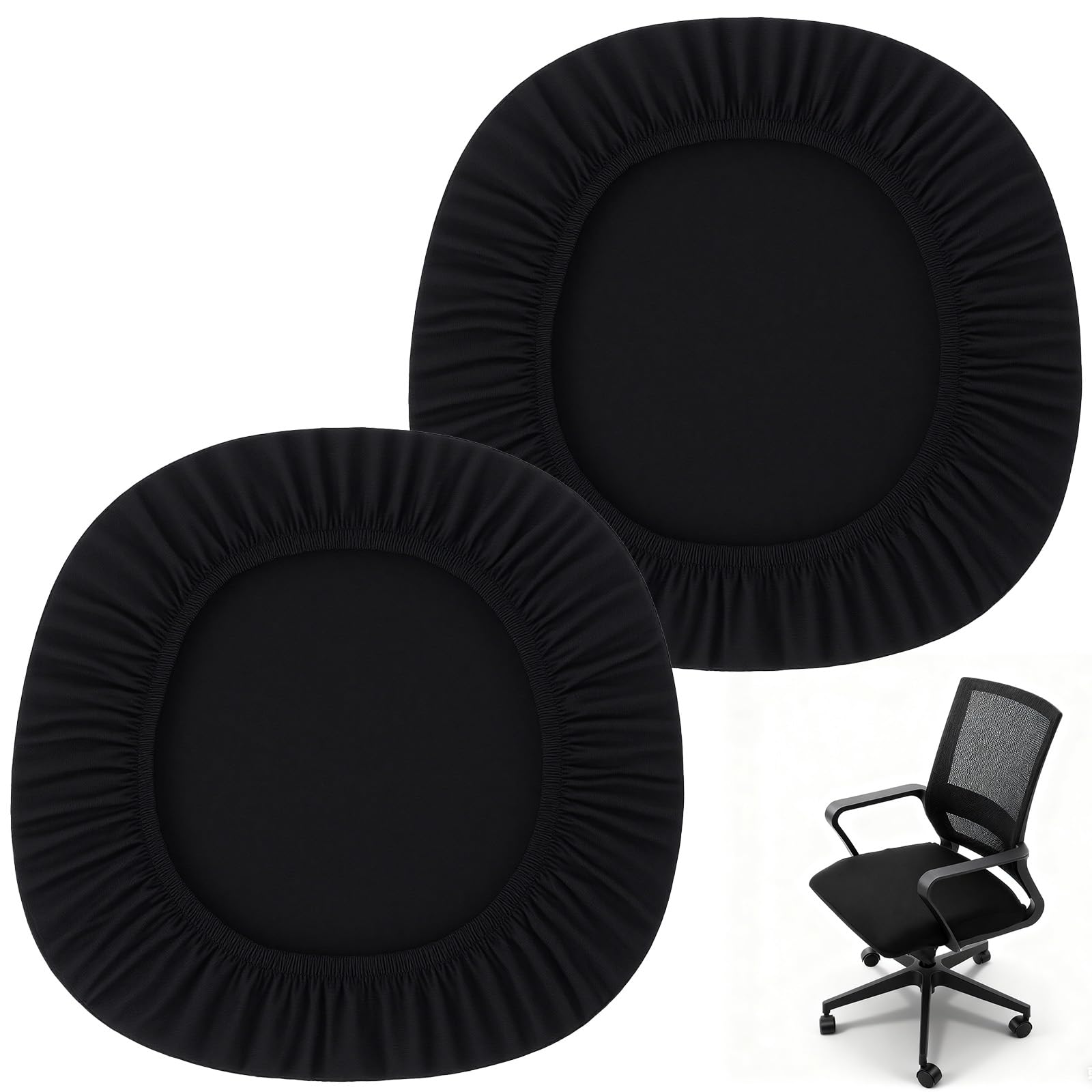 2 PCS Office Chair Seat Cover Stretchable Bottom Computer Chair Cover Only Elastic Spandex Strech Computer Desk Chairs Seat Cushion Slipcovers Removable Machine Washable for Dining Room Desk (Black)