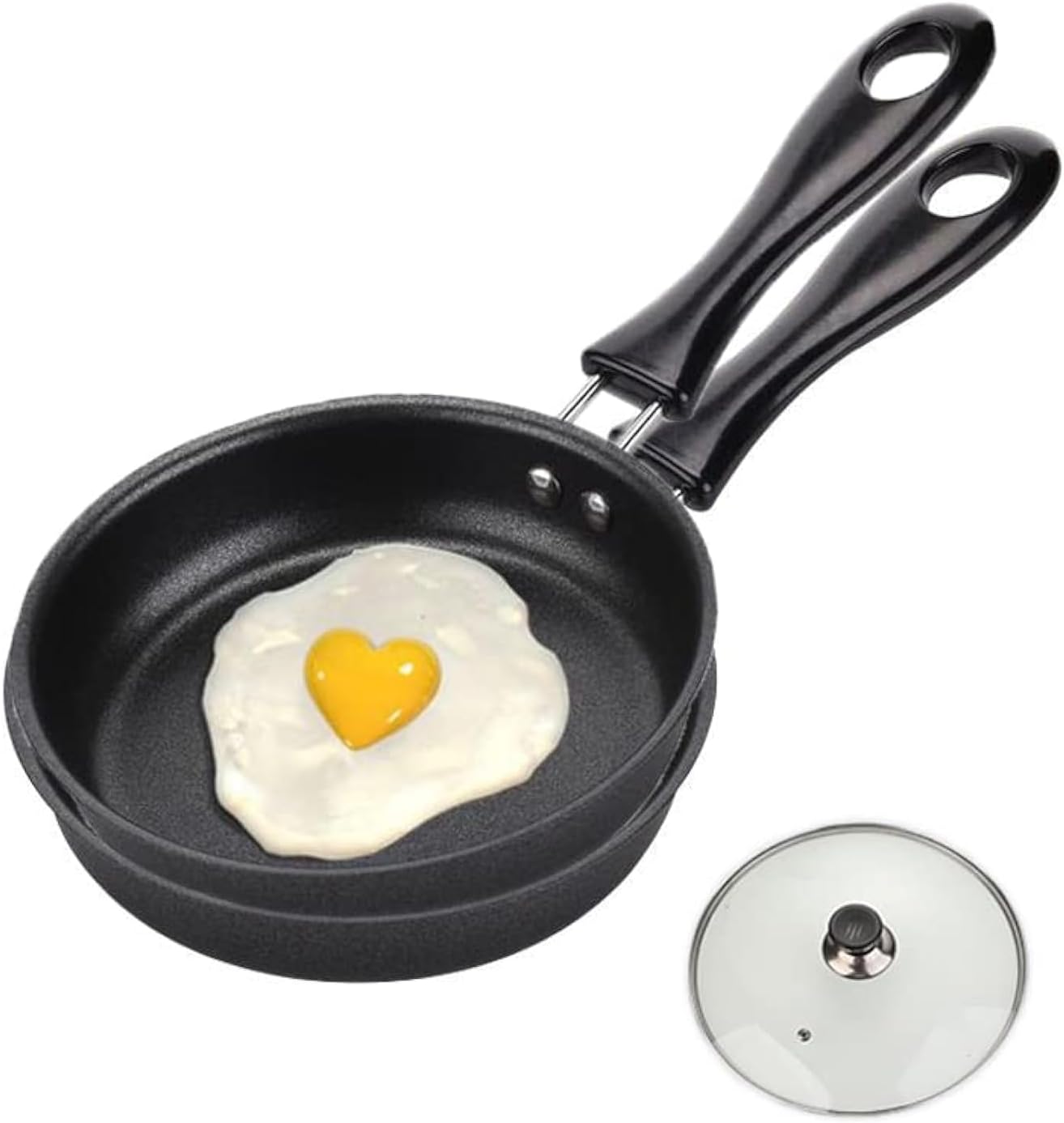 2 Pcs Mini Cast Iron Skillet 4.7 Inch Round Non Stick Fry Pan Single Egg Frying Pan with 2 Lids & Heat Resistant Handlefor Cooking Baking Cookie Brownie Thumbnail