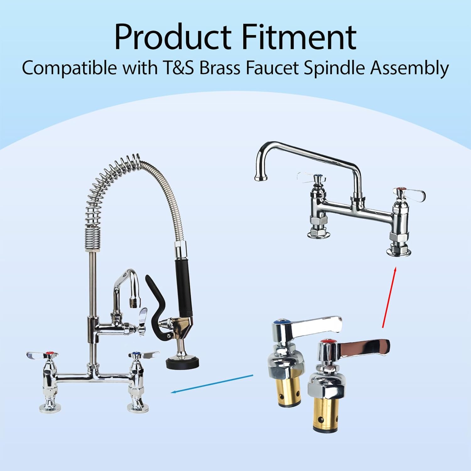 2PCS Spindle Assembly Replacement for T&S Brass Faucet Parts Fits Eterna Valve Replace 002713-40 002714-40 Cold and Hot Stem Assembly Restaurant Sink Kitchen Faucet 3-1/8 In Height Brass