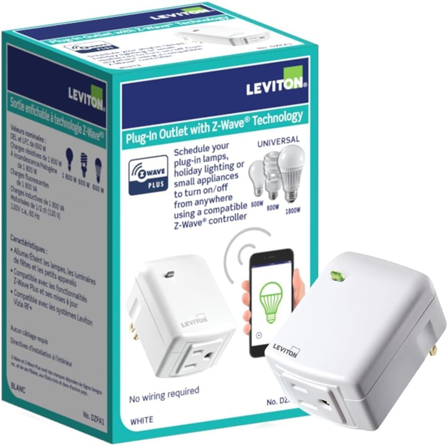 Image of Leviton Decora Smart Plug-in Outlet with Z-Wave Technology, Repeater /Range Extender, DZPA1-2BW, White (Pack of 10)
